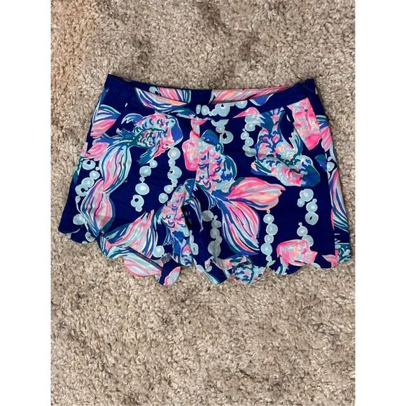 Lilly Pulitzer Magnolia Short Going Coastal Koi Fish Navy Blue Pink Womens 00 - Picture 1 of 8